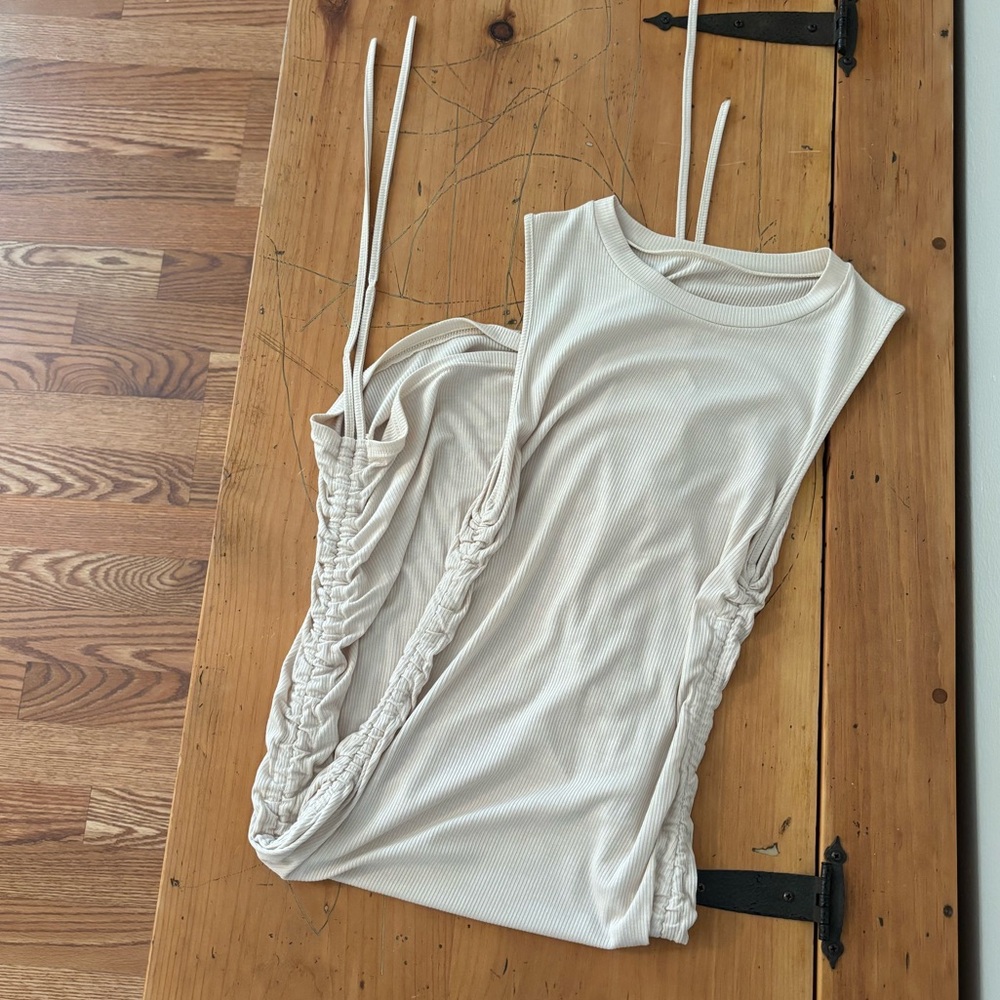 Cream Sleeveless Ruched Dress